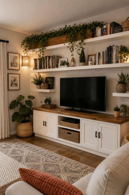 Modern TV Wall Decor with Plants