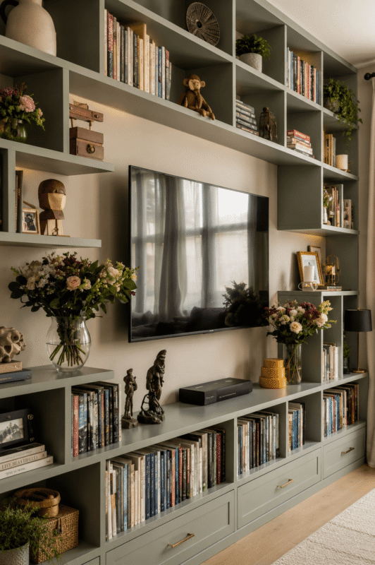 Built-In Bookshelf TV Wall Decor Ideas