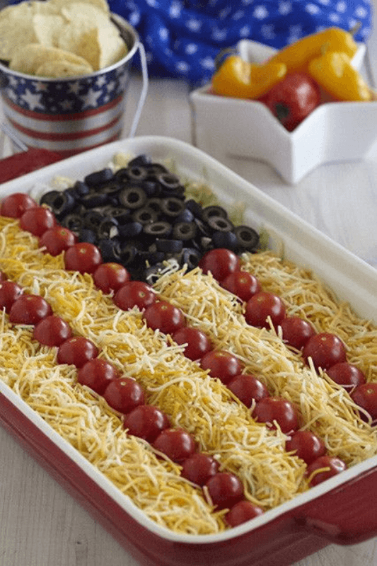 American flag taco dip for 4th of July appetizer