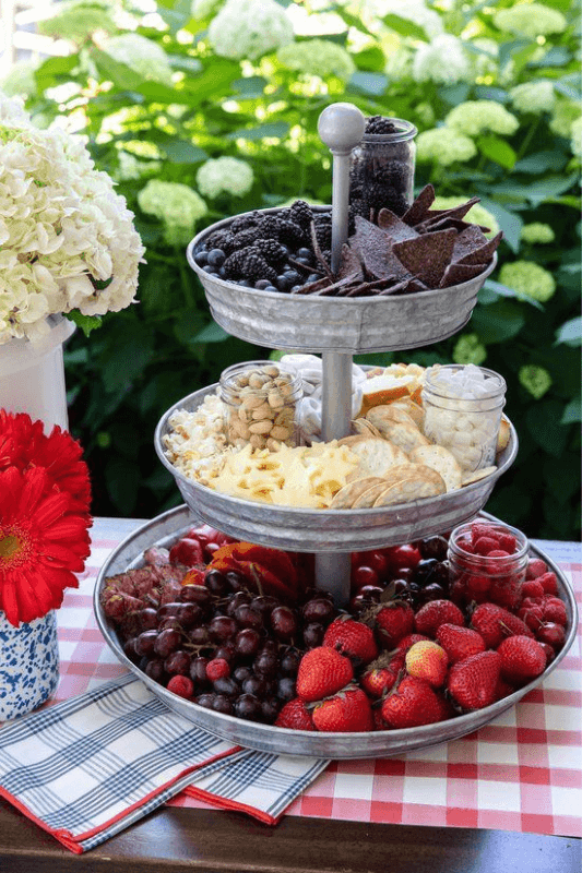 Red white and blue snack tray for 4th of July party
