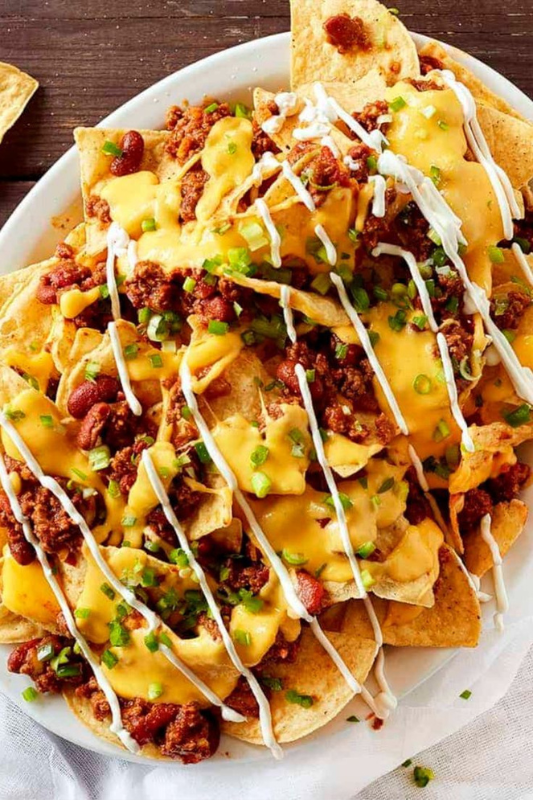Loaded nachos for 4th of July party food ideas for a crowd
