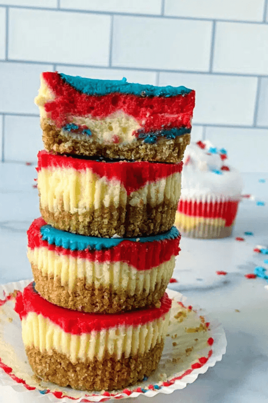 Red white and blue mini cheesecakes for 4th of July dessert